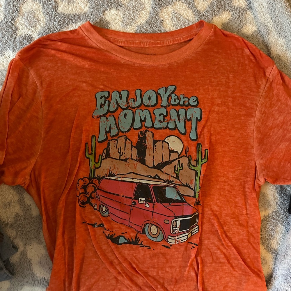 Orange Graphic T-Shirt with Van Print